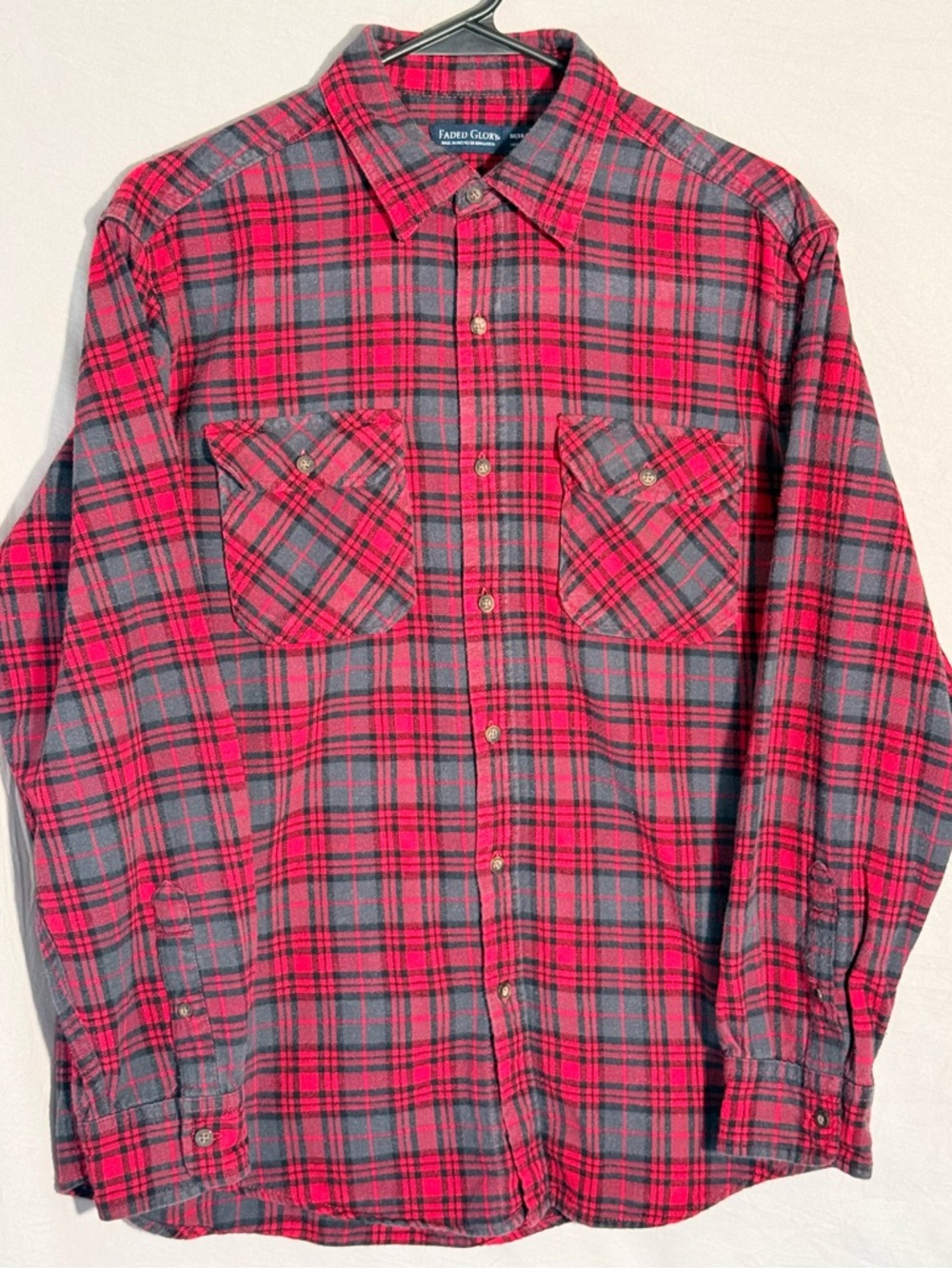Y2K Faded Glory Red and Gray Plaid Long-Sleeve Button-Down Skater Grunge Shirt